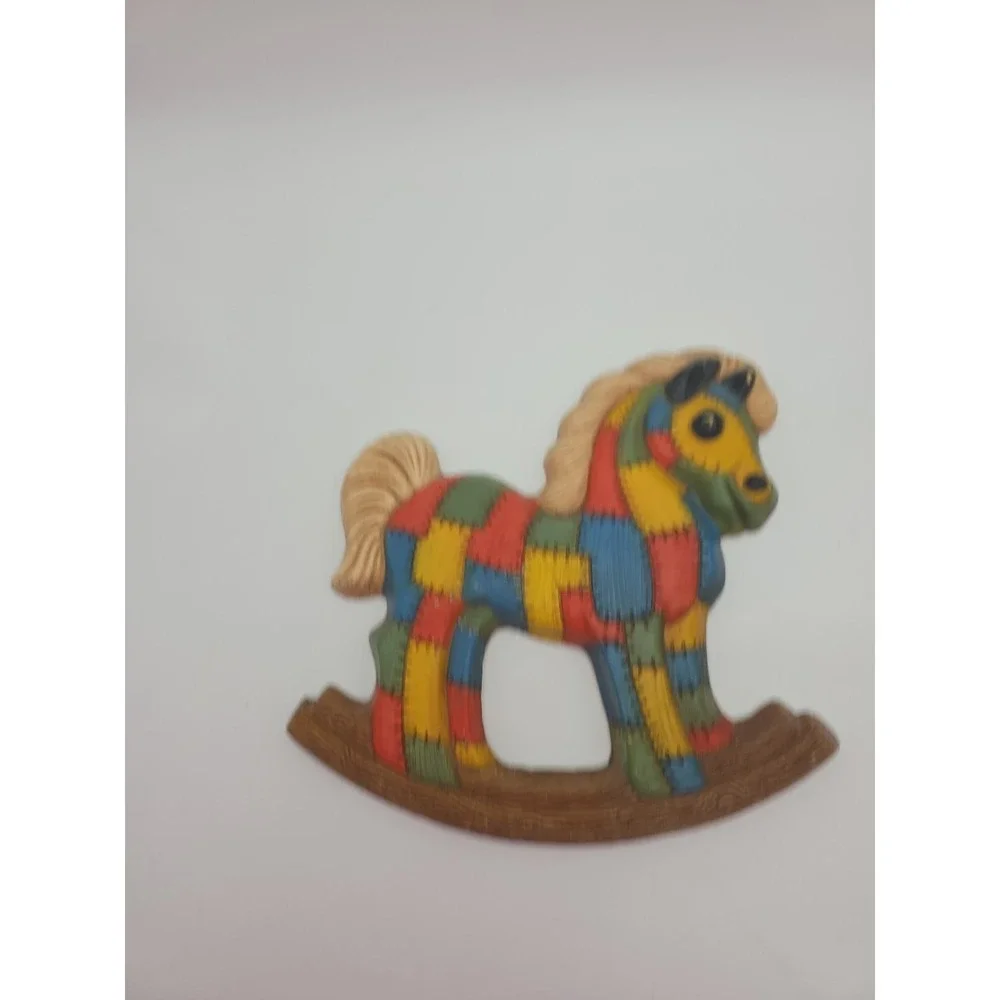 Vintage 1970s Patchwork Rocking Horse Foam Nursery Wall Hanging Art Decor